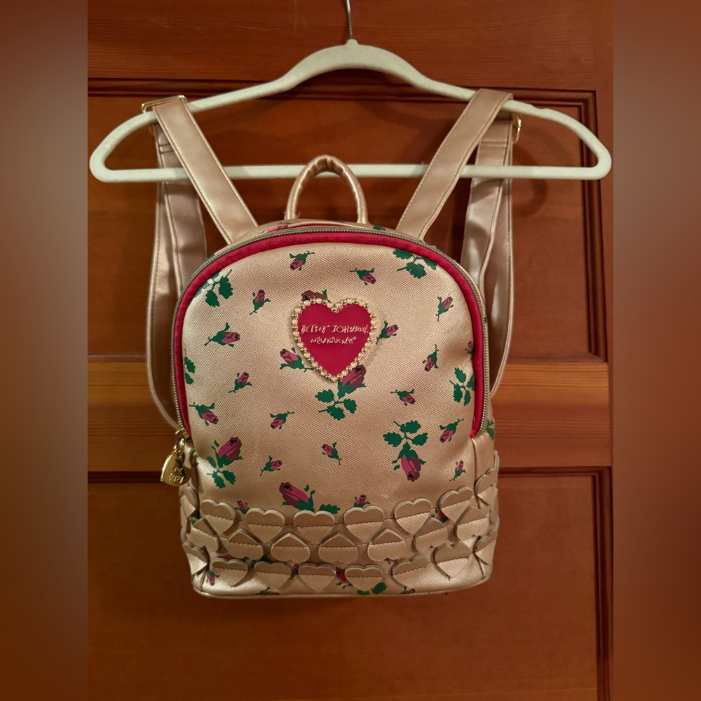 Betsey Johnson Cream Floral Heart Mini Backpack